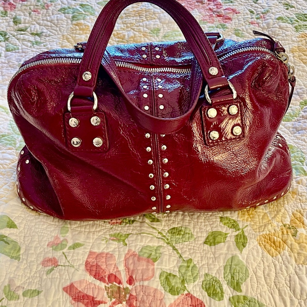 Michael Kors Burgundy Studded Satchel